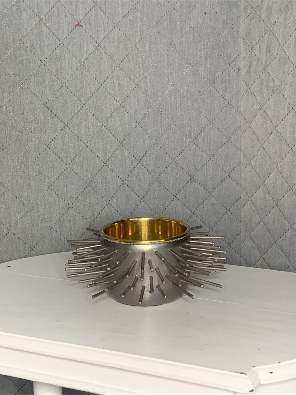 #163 Modern Spiked Metal Bowl with Gold Interior